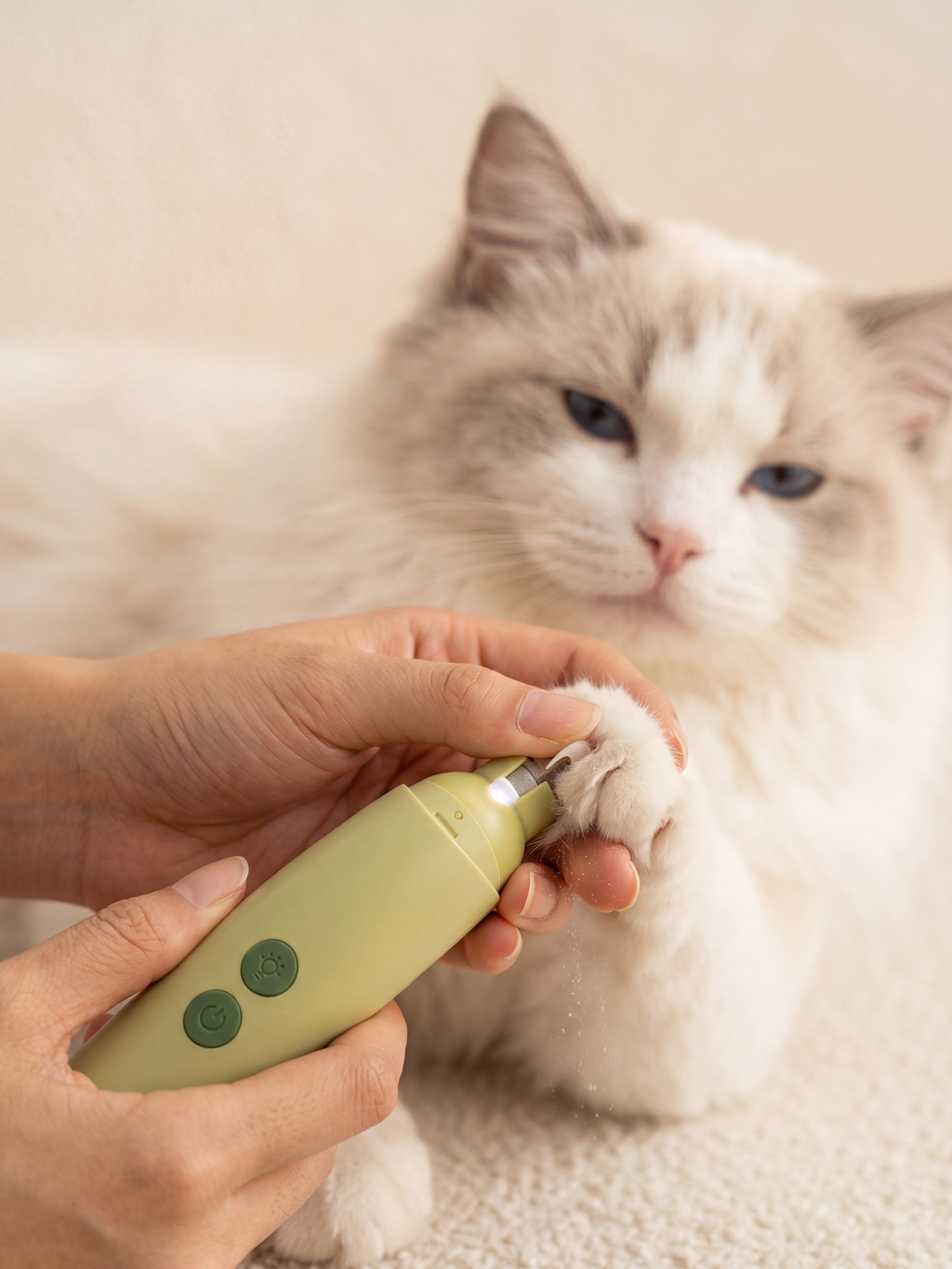 PawGlide grinder in use on cat paw